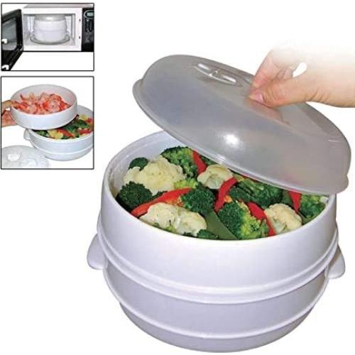 2 Tier Microwave Steamer for Healthy Cooking - Quick and Easy Meals for Vegetables, Meats, Poultry, Fish - No Oil Needed, BPA Free, Compact & Dishwasher Safe by Dependable Industries