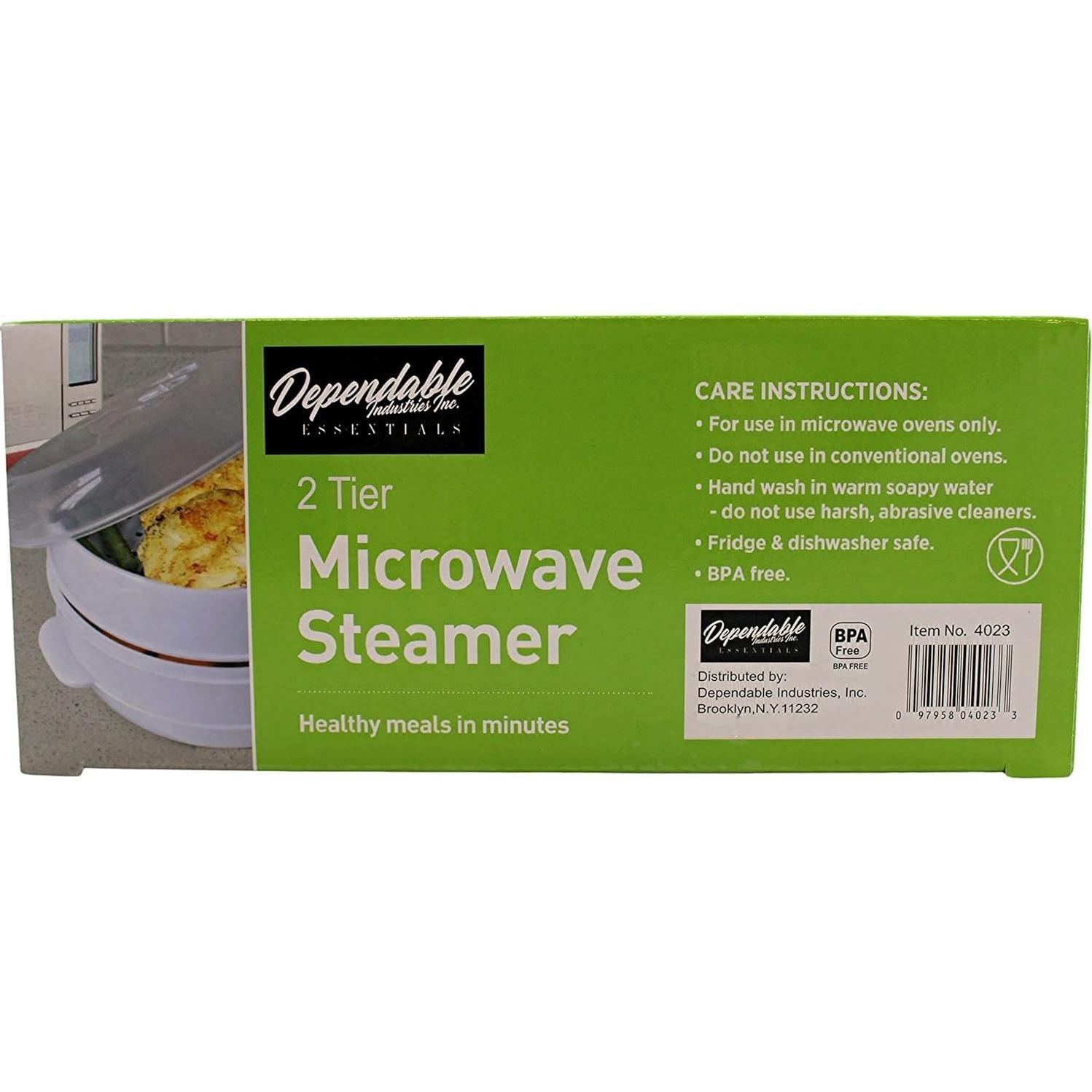 2 Tier Microwave Steamer for Healthy Cooking - Quick and Easy Meals for Vegetables, Meats, Poultry, Fish - No Oil Needed, BPA Free, Compact & Dishwasher Safe by Dependable Industries