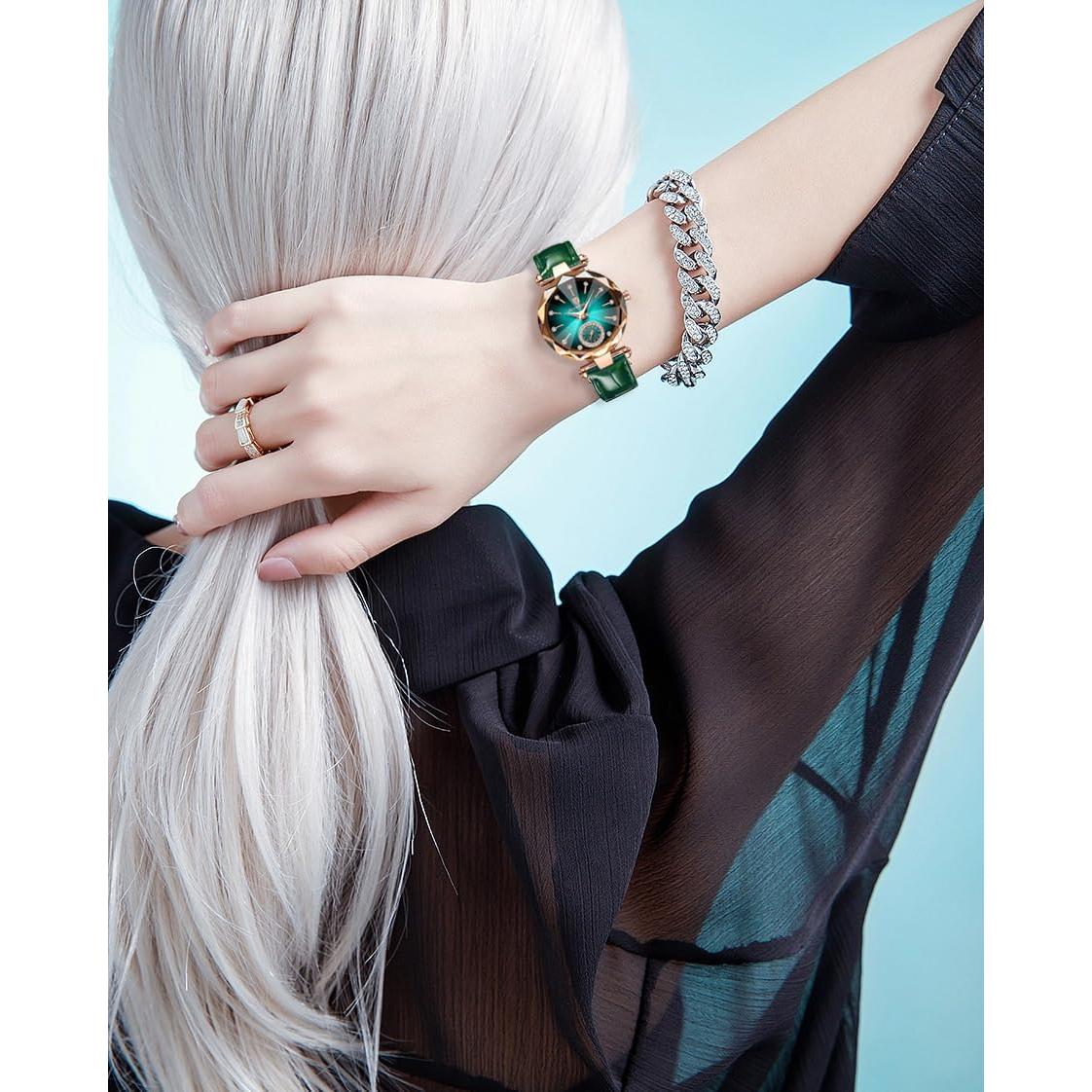 Reloj de lujo Gosasa para mujer con diamantes y correa verde