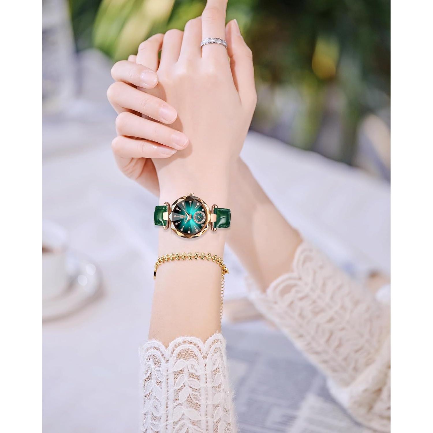 Reloj de lujo Gosasa para mujer con diamantes y correa verde