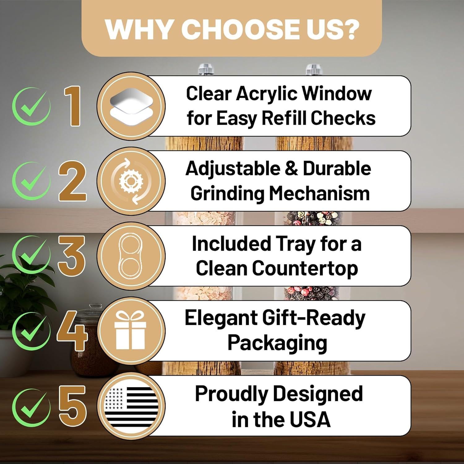 Juego de Molinillos de Sal y Pimienta FLAVIVO 20 cm Madera