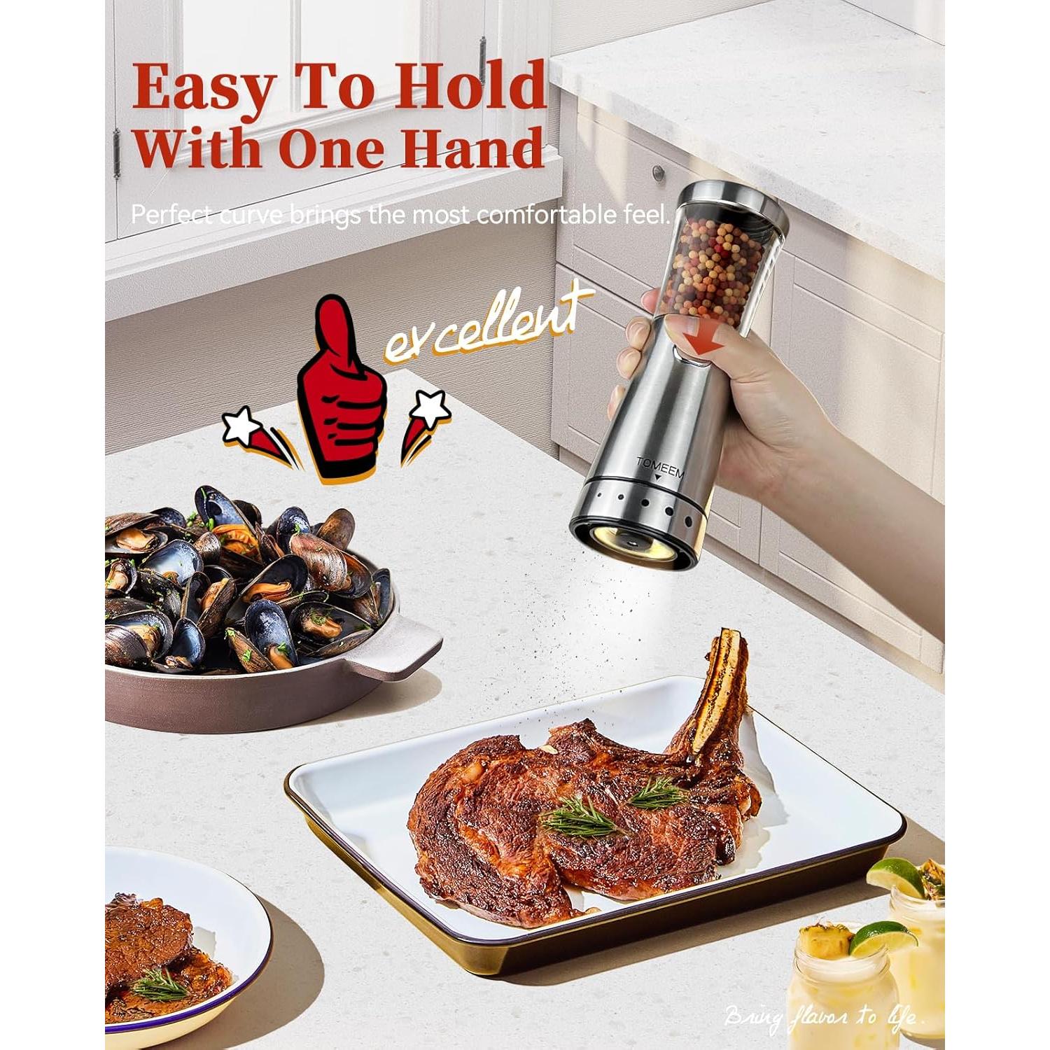 Juego de Molinillos Eléctricos TOMEEM Acero Inoxidable 4.5 oz