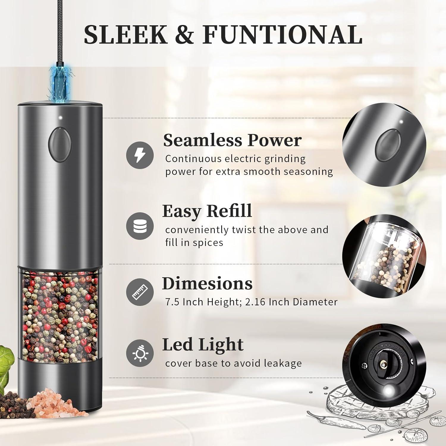 Juego de Molinillos Eléctricos de Sal y Pimienta Haomacro 100g