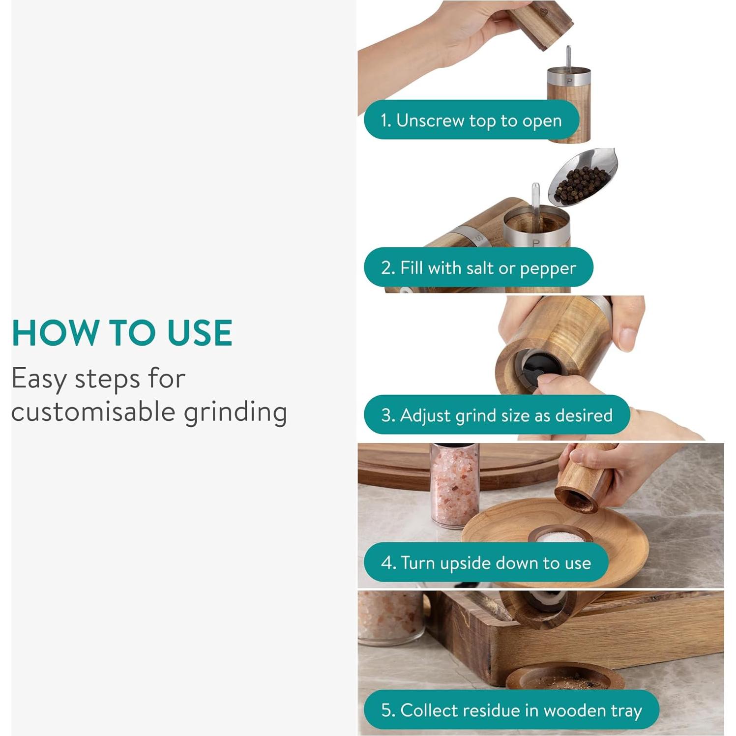 Juego de Molinillos de Sal y Pimienta 2 en 1 Acacia