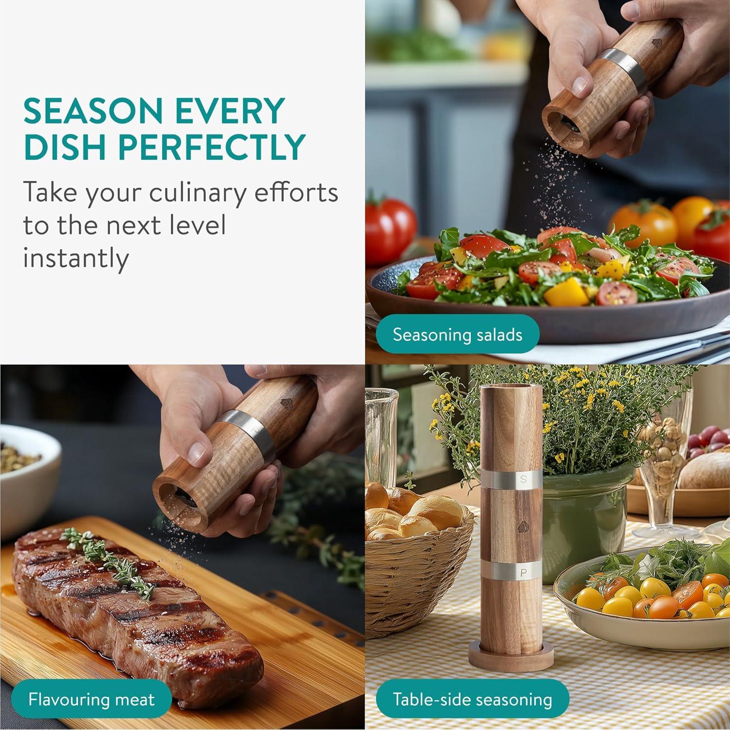 Juego de Molinillos de Sal y Pimienta 2 en 1 Acacia