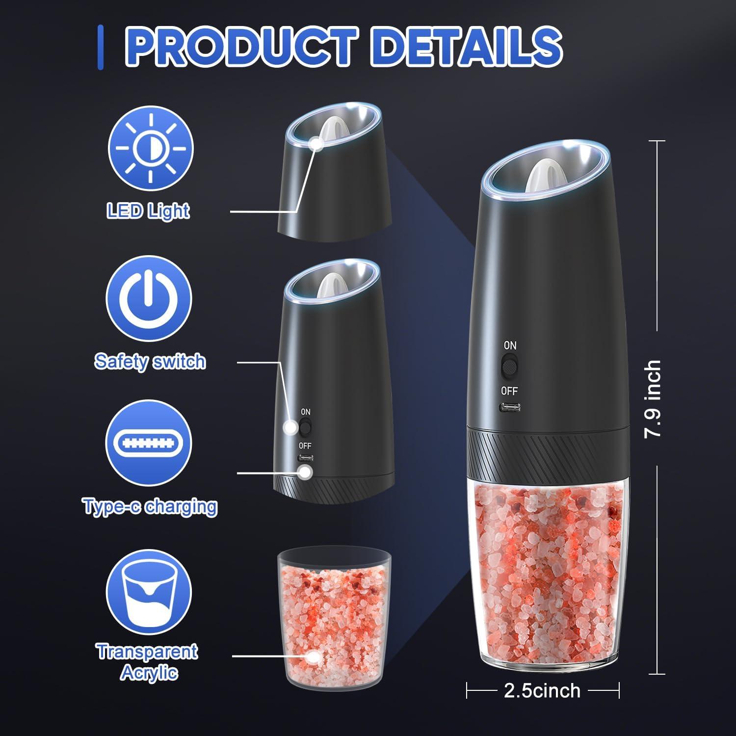 Molinillos Eléctricos de Sal y Pimienta FEIYUANDZ Recargables