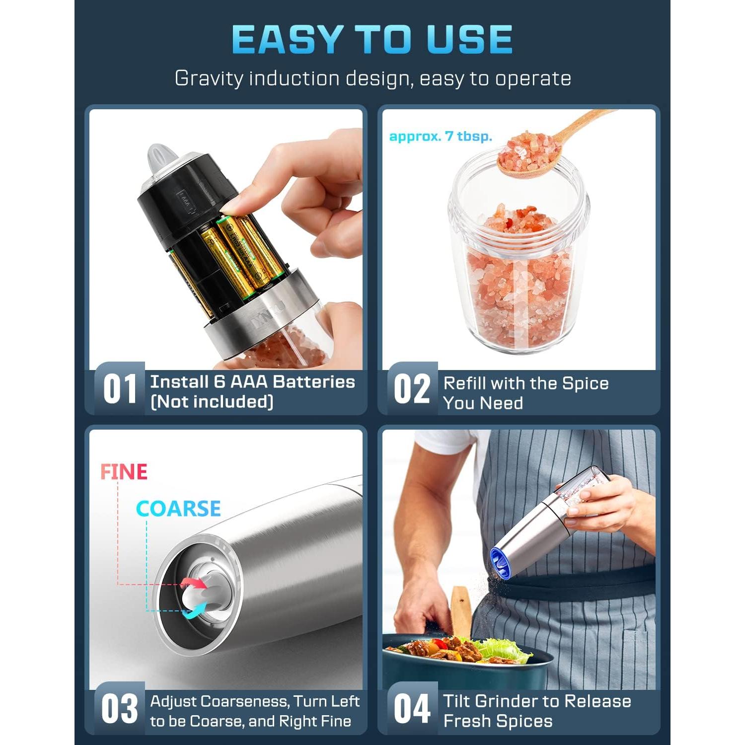 Molinillos Eléctricos de Sal y Pimienta XinXu, Acero Inoxidable