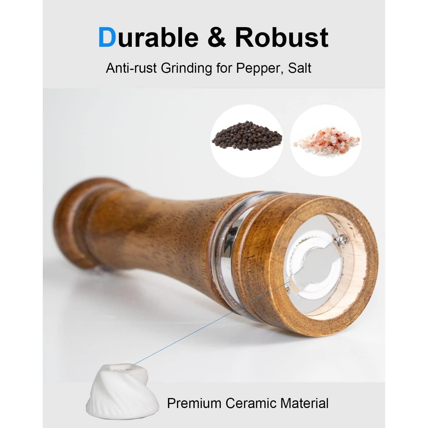 Molino de Pimienta y Sal TooWoom de Madera 20 cm Ajustable