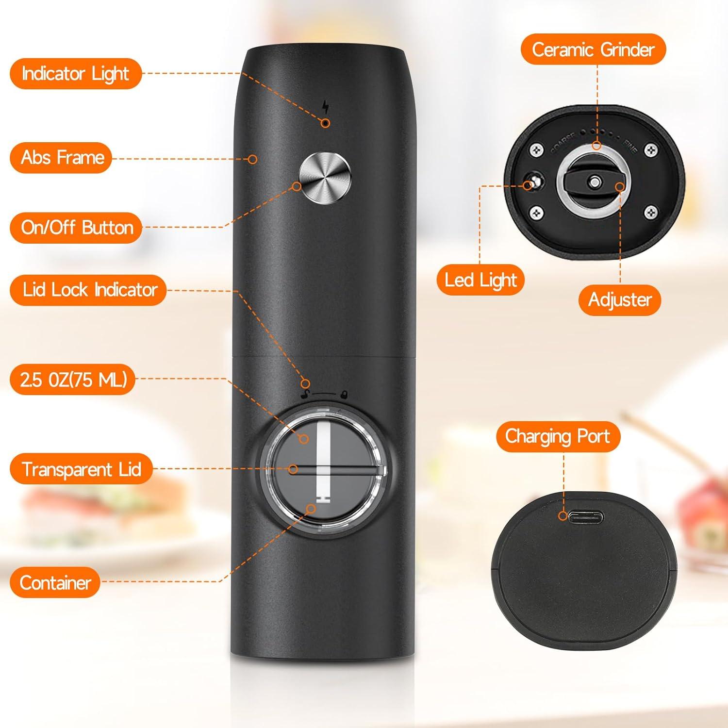 Juego de Molinillos Eléctricos DABIGE Recargables USB 2 Piezas