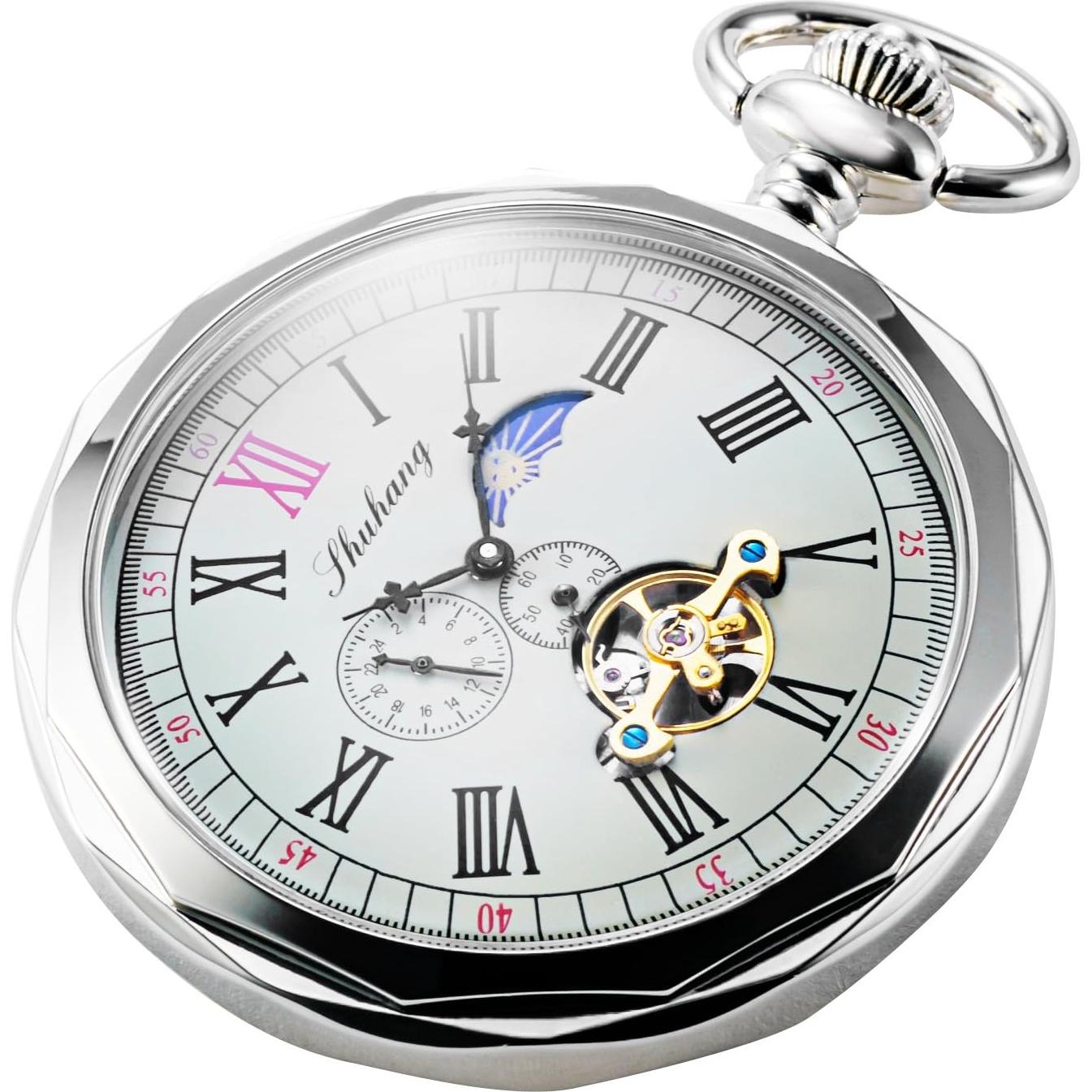 Reloj de bolsillo mecánico TREEWETO con sol y luna 50.5mm