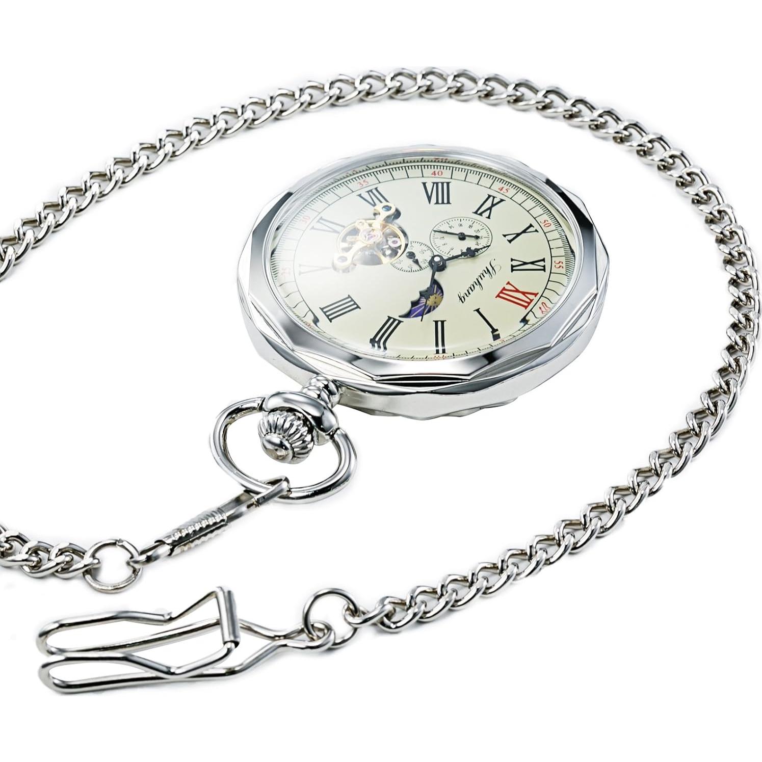 Reloj de bolsillo mecánico TREEWETO con sol y luna 50.5mm