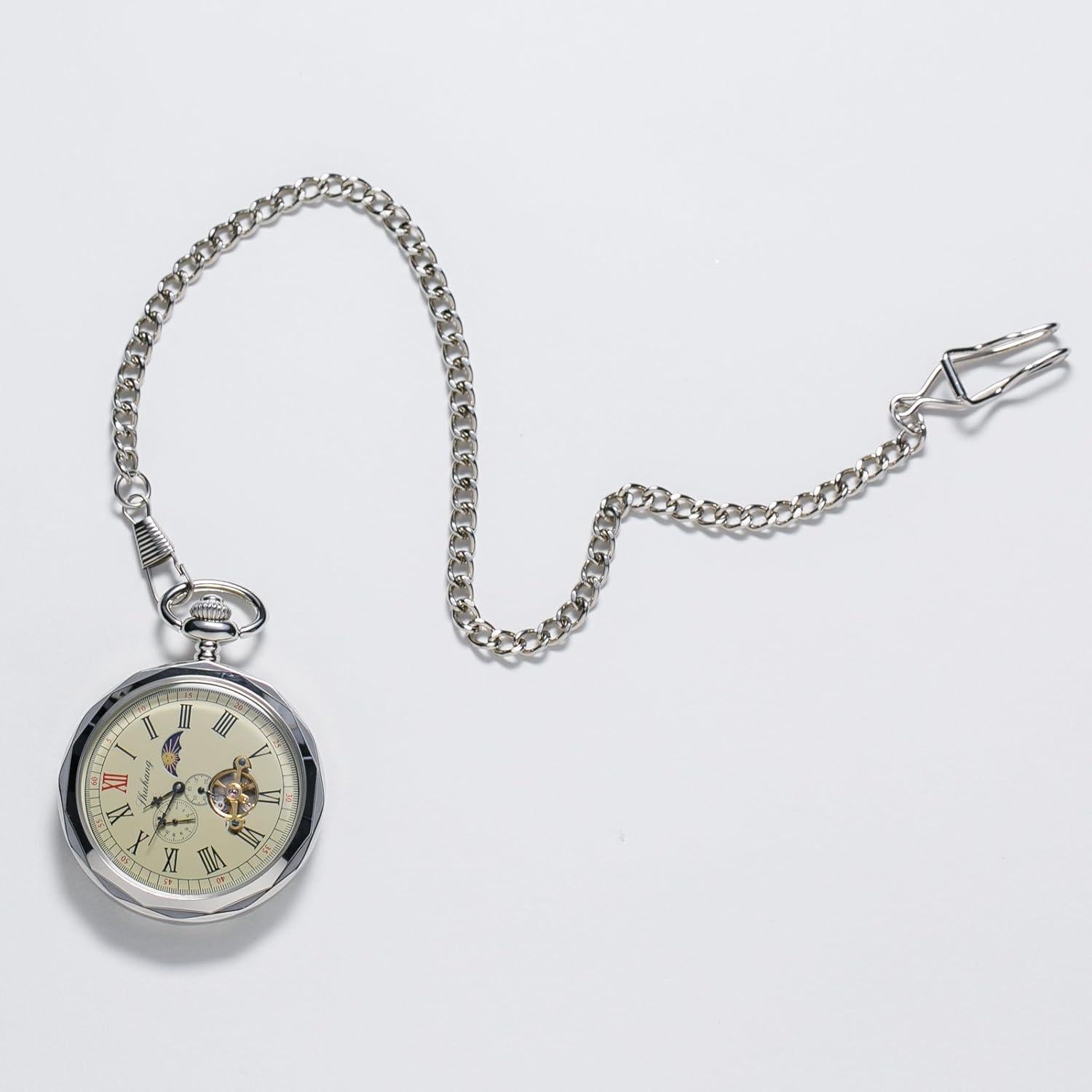 Reloj de bolsillo mecánico TREEWETO con sol y luna 50.5mm