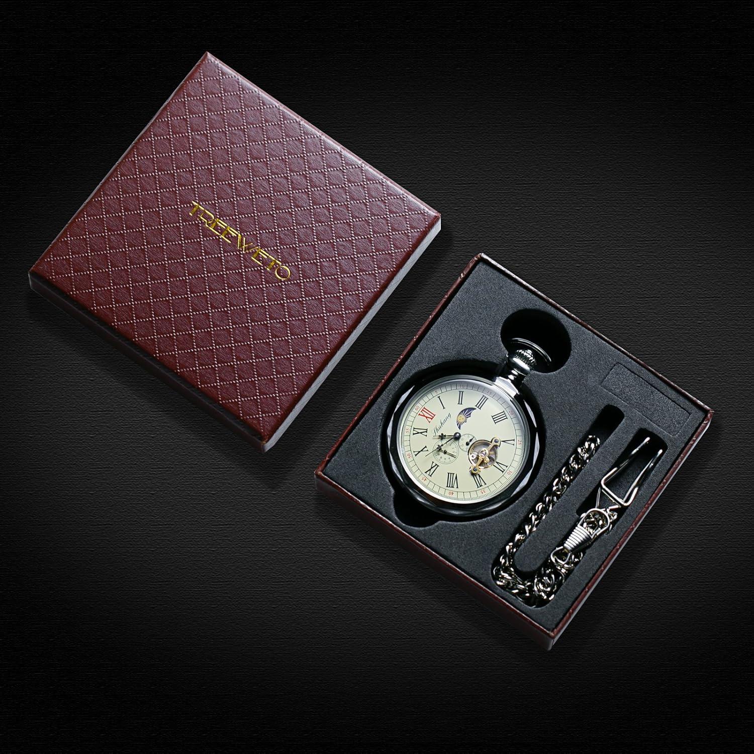 Reloj de bolsillo mecánico TREEWETO con sol y luna 50.5mm