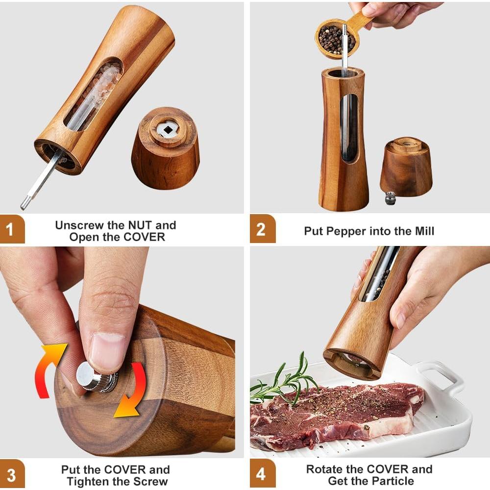 Juego de Molinillos de Sal y Pimienta Eaireys 20 cm Madera