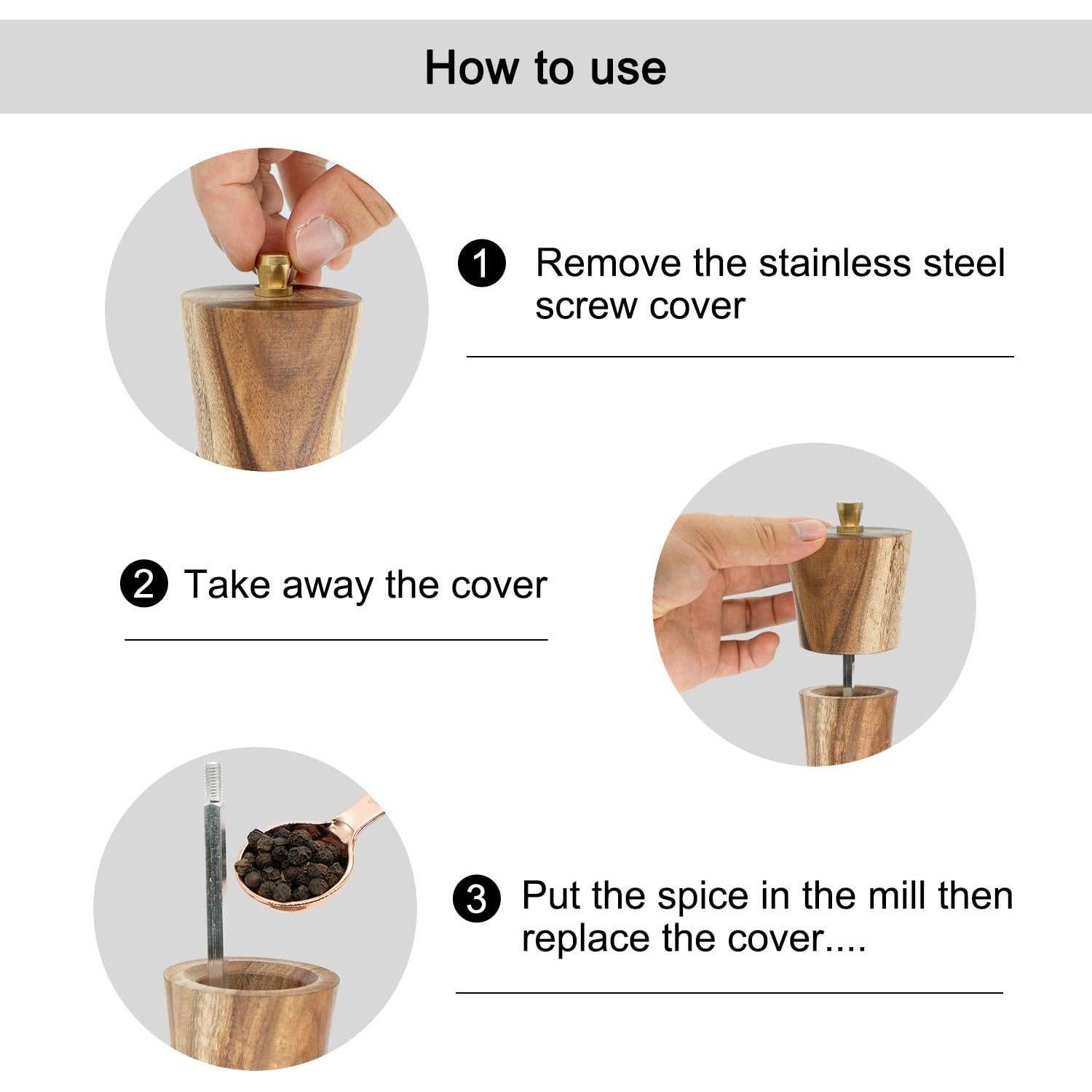 Molino de Pimienta Manual UNIOVC de Acacia 21.5 cm Ajustable