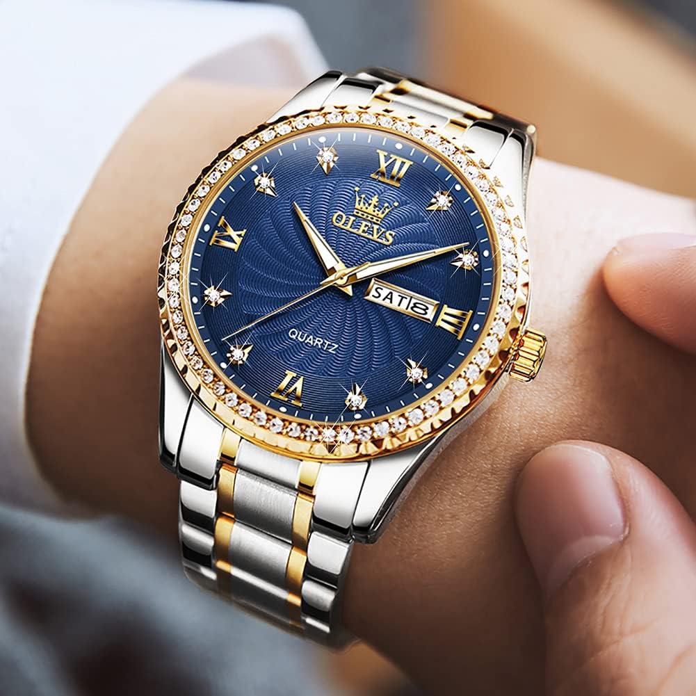 Reloj OLEVS Hombre Gran Dial Azul Dorado 40mm Acero