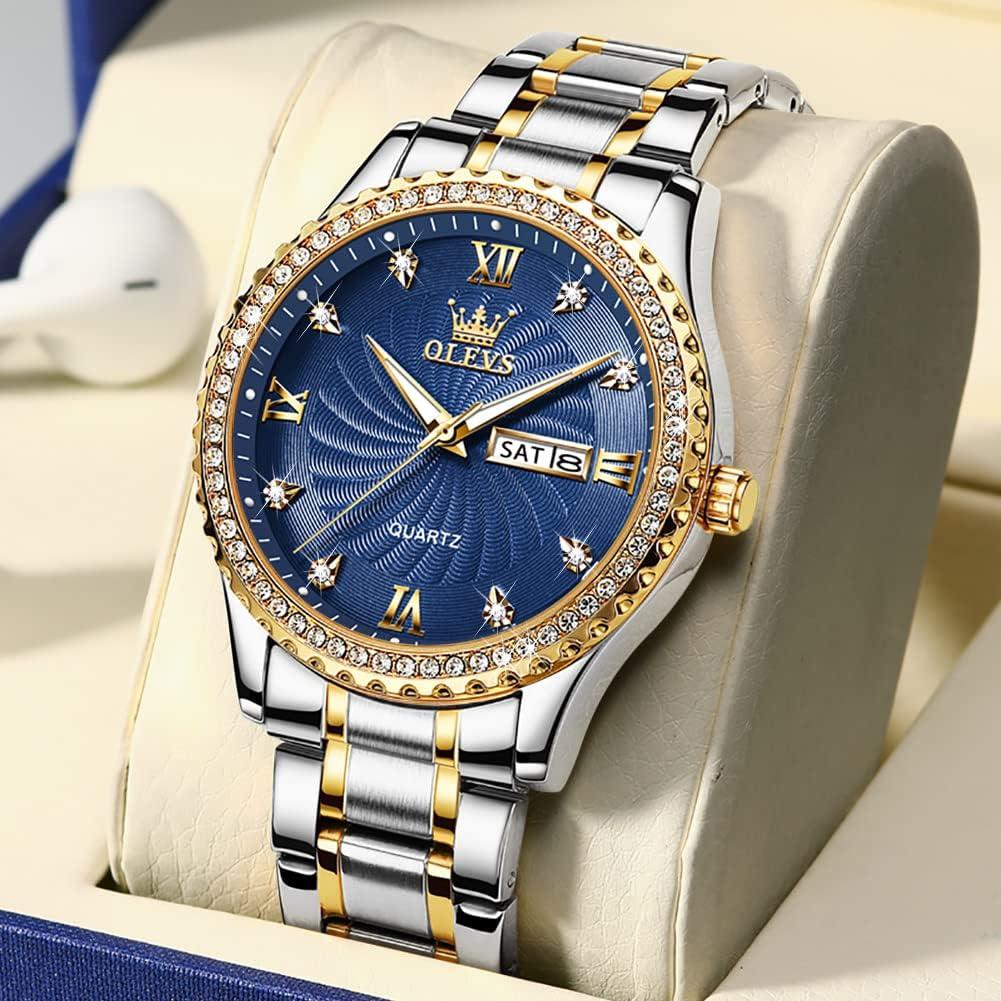 Reloj OLEVS Hombre Gran Dial Azul Dorado 40mm Acero
