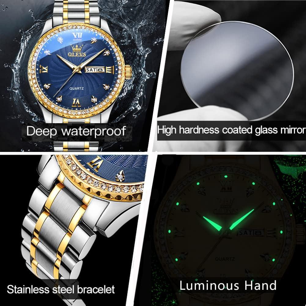 Reloj OLEVS Hombre Gran Dial Azul Dorado 40mm Acero