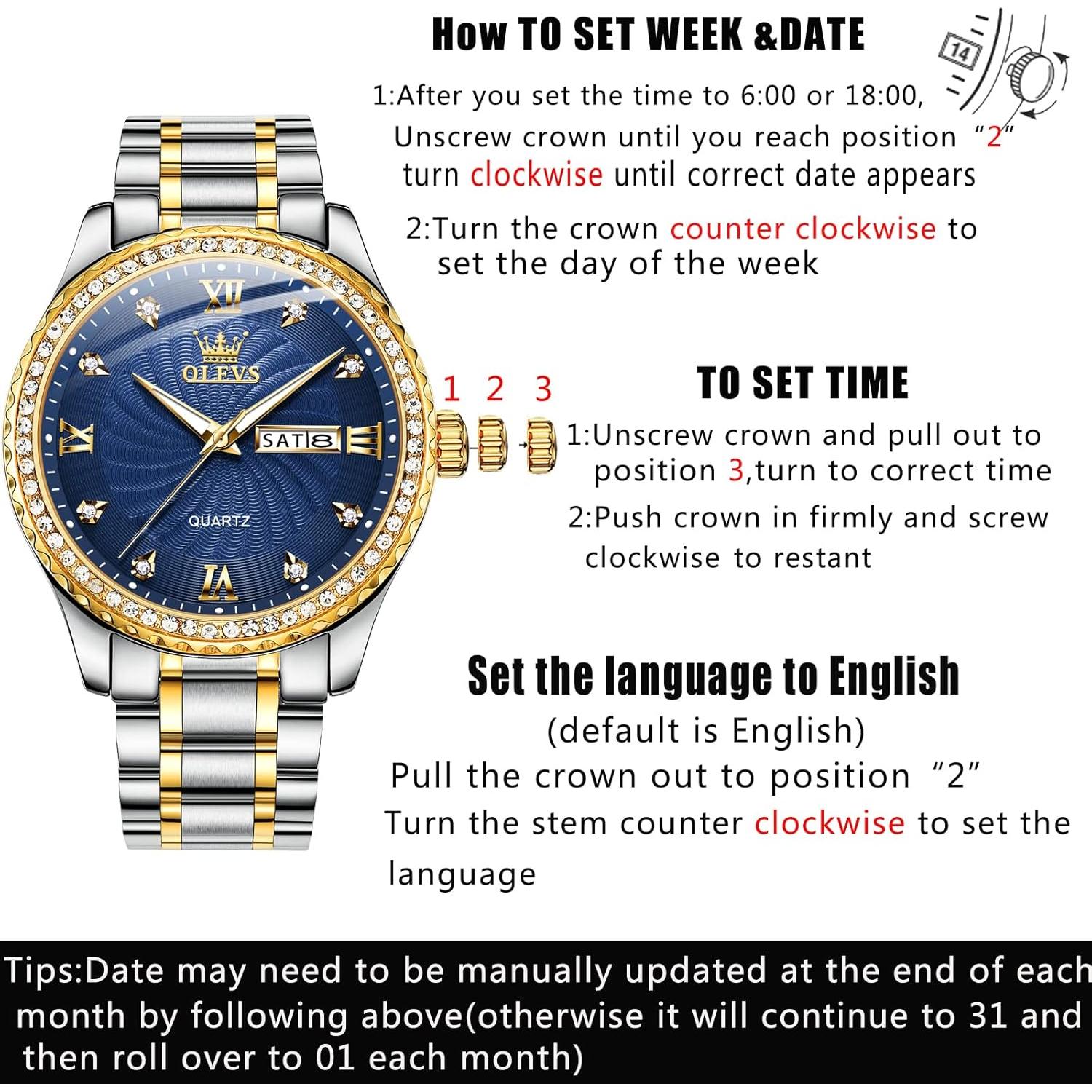 Reloj OLEVS Hombre Gran Dial Azul Dorado 40mm Acero