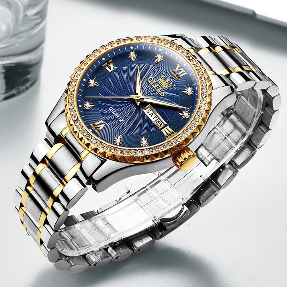 Reloj OLEVS Hombre Gran Dial Azul Dorado 40mm Acero