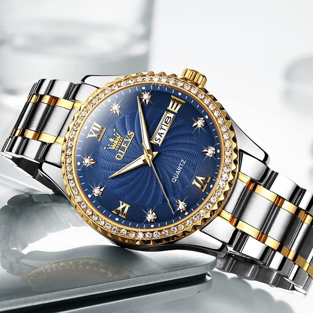 Reloj OLEVS Hombre Gran Dial Azul Dorado 40mm Acero