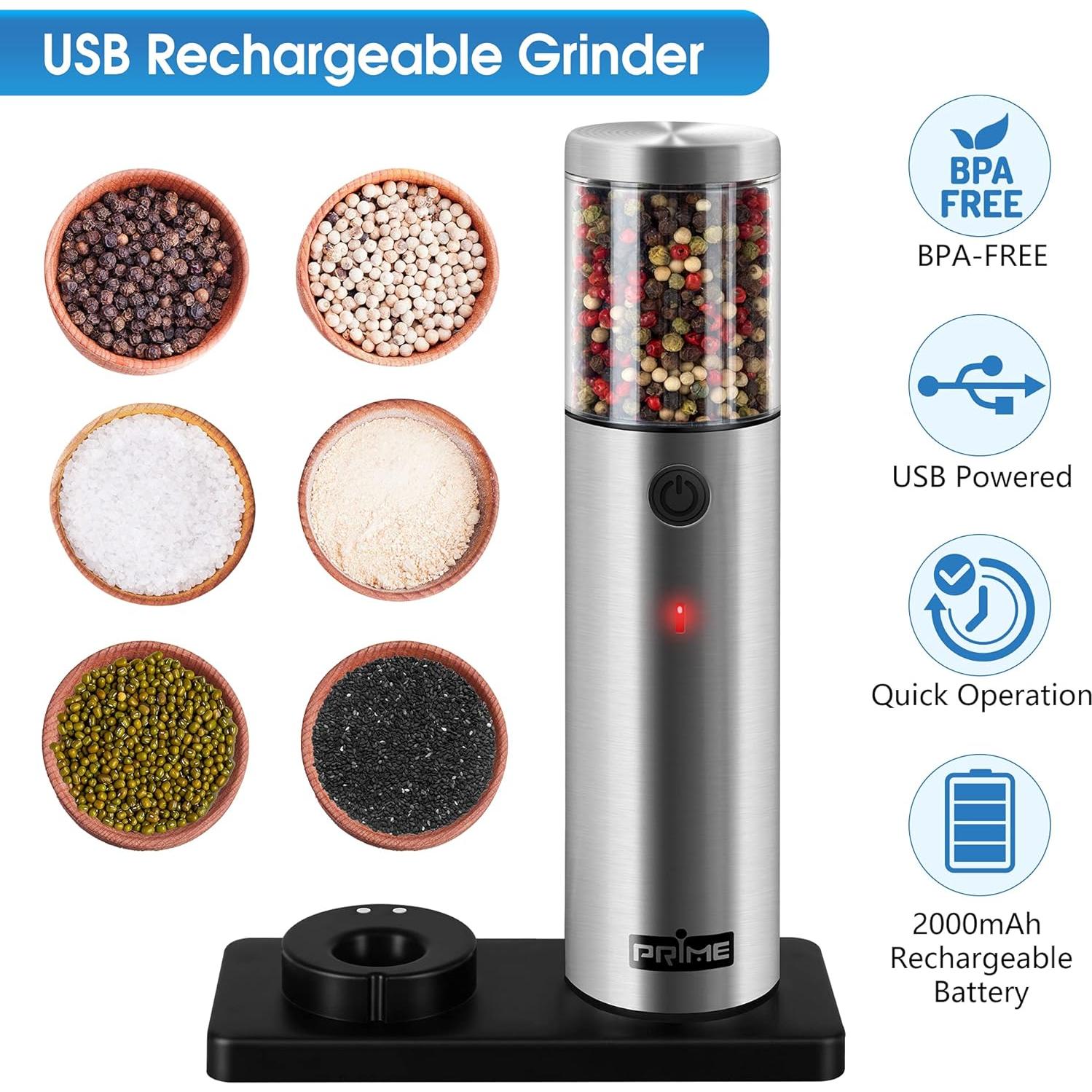 Molinillos de Sal y Pimienta Eléctricos Prime, 2 Pzs, Acero Inoxidable