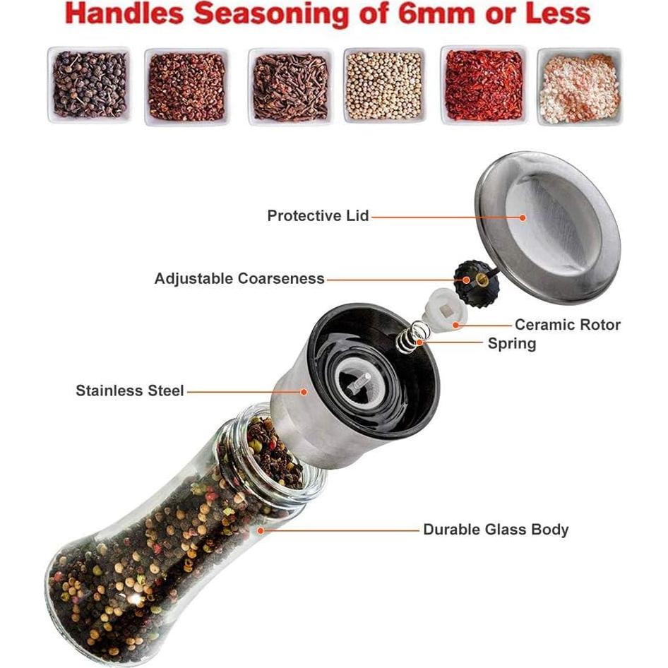 Molino de Sal y Pimienta Yugefom Grande Vidrio Acero Inoxidable