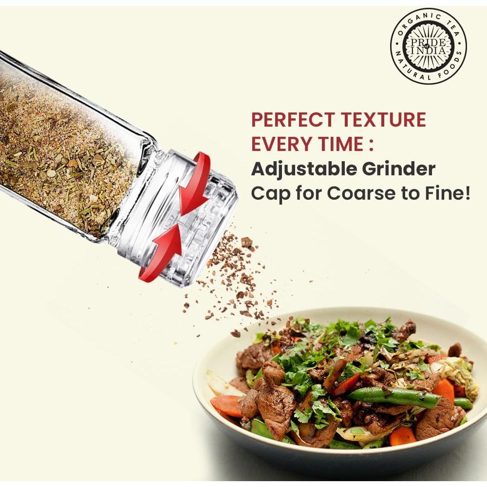 Tarro de Especias de Vidrio 4 Oz. Pride Of India con Molinillo