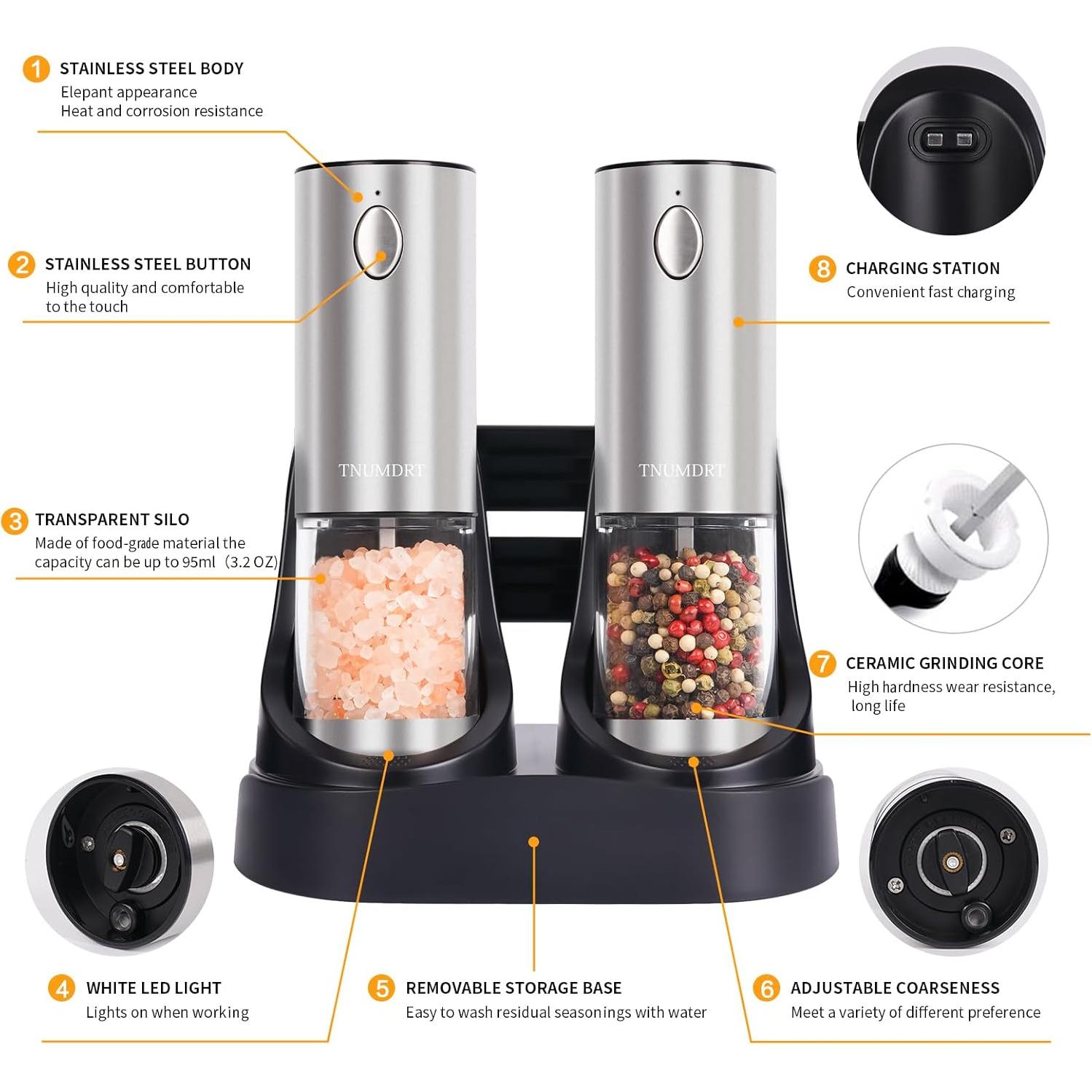 Juego de molinillos eléctricos TNUMDRT 90ml con carga USB