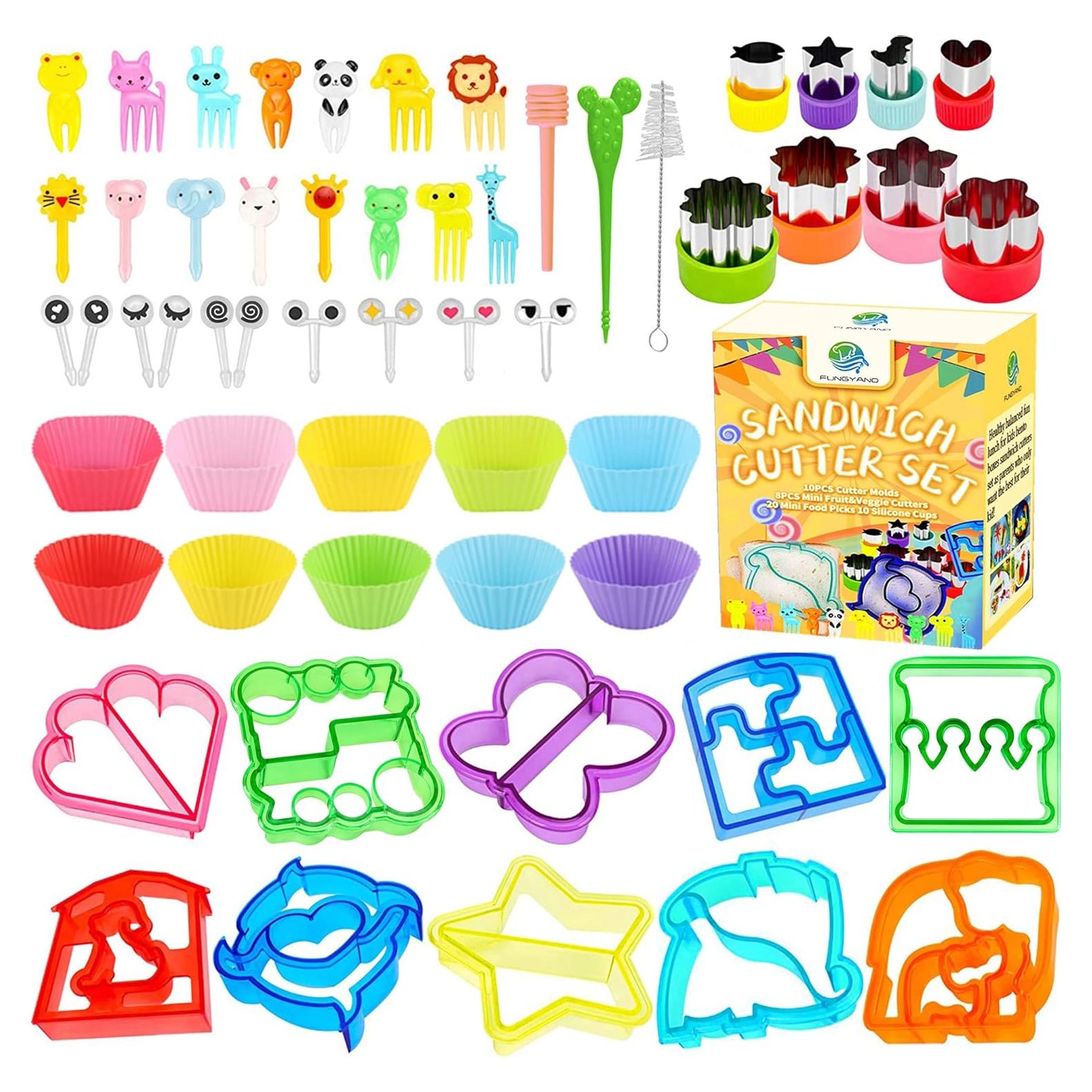 Kit de Cortadores de Sándwich FUNGYAND - 10 Cortadores, 4 Frutas, 25 Palillos