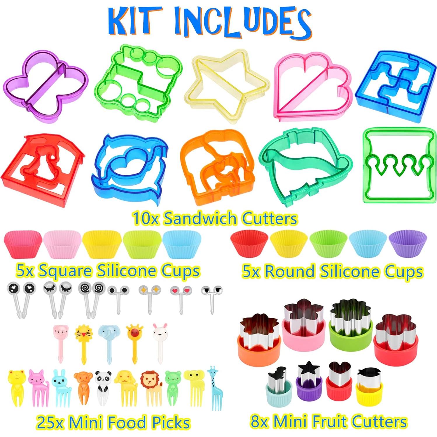 Kit de Cortadores de Sándwich FUNGYAND - 10 Cortadores, 4 Frutas, 25 Palillos