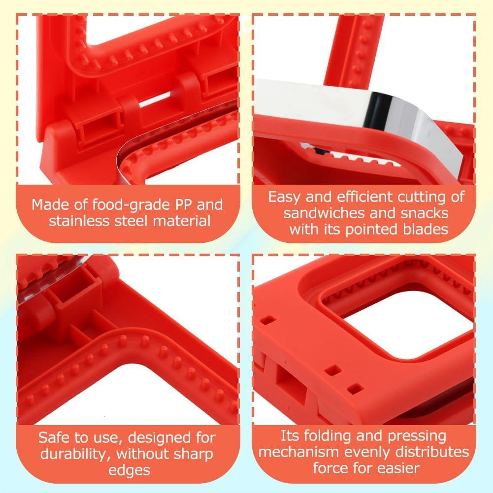 2PCS Uncrus-tables Sandwich Maker,Square Round Sandwich Cutter and Sealer for Kids Lunch,Crustless Sandwich Cutter for DIY School Lunch Boxes Boys Girls(blue red,Size:6.3x4.88x1.73/5.51x2.56)