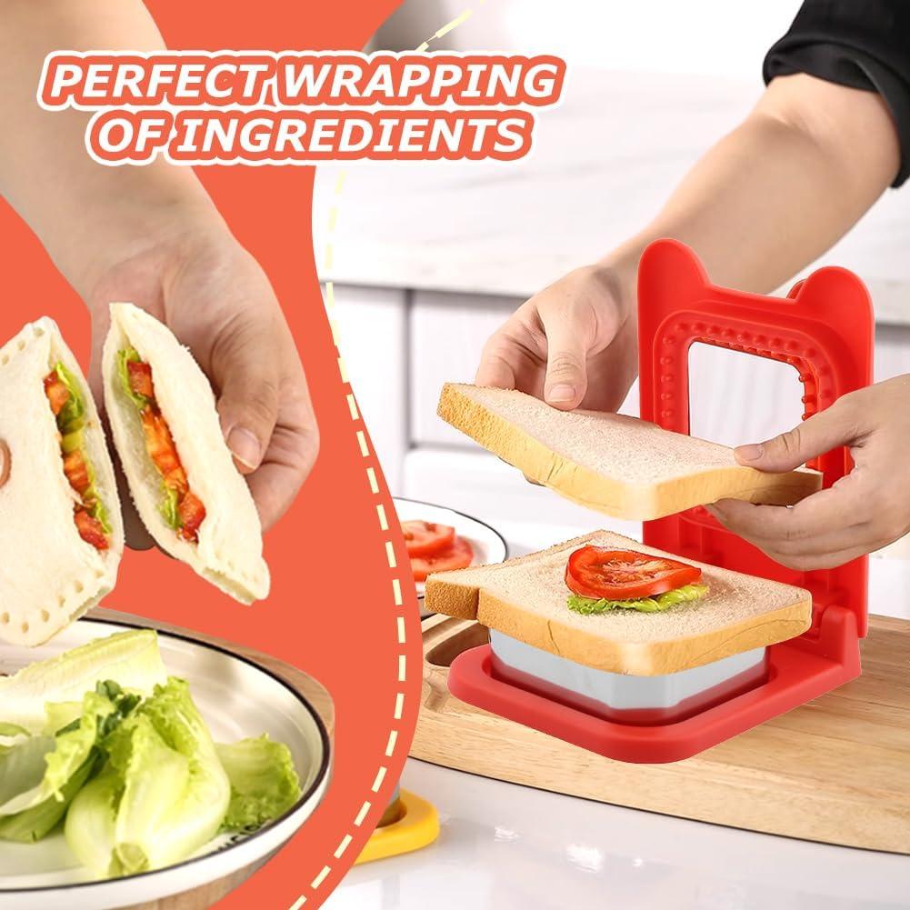 2PCS Uncrus-tables Sandwich Maker,Square Round Sandwich Cutter and Sealer for Kids Lunch,Crustless Sandwich Cutter for DIY School Lunch Boxes Boys Girls(blue red,Size:6.3x4.88x1.73/5.51x2.56)