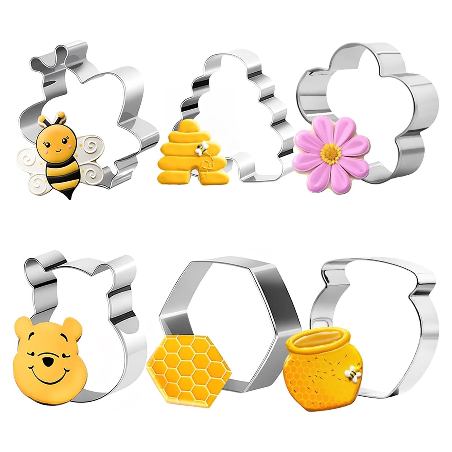 Juego de 6 Cortadores de Galletas Kukifun Abeja y Winnie Pooh
