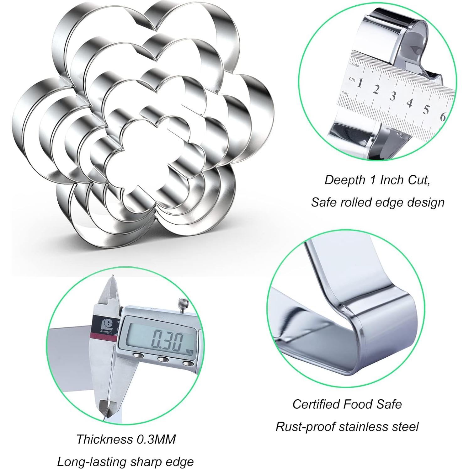 Juego de Cortadores de Galletas QAAQS Flor 4 Tamaños Acero Inoxidable