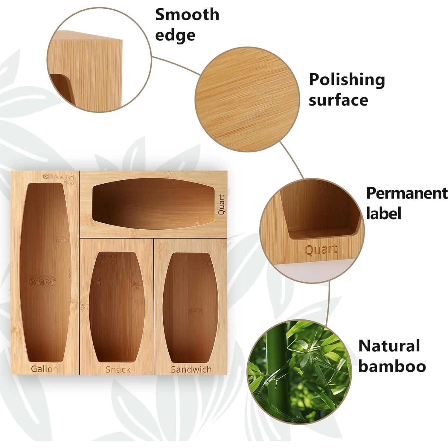 Organizador de Bolsas de Plástico de Bambú CRAKTH 4 Compartimentos