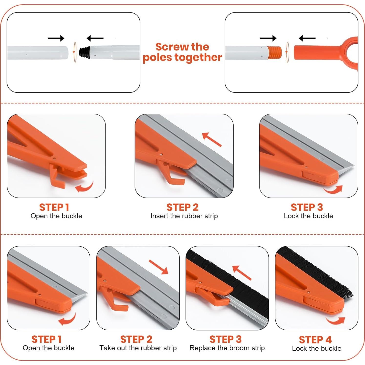 Escoba de Aire MAVRIZ 2 en 1 con Tira de Goma Naranja