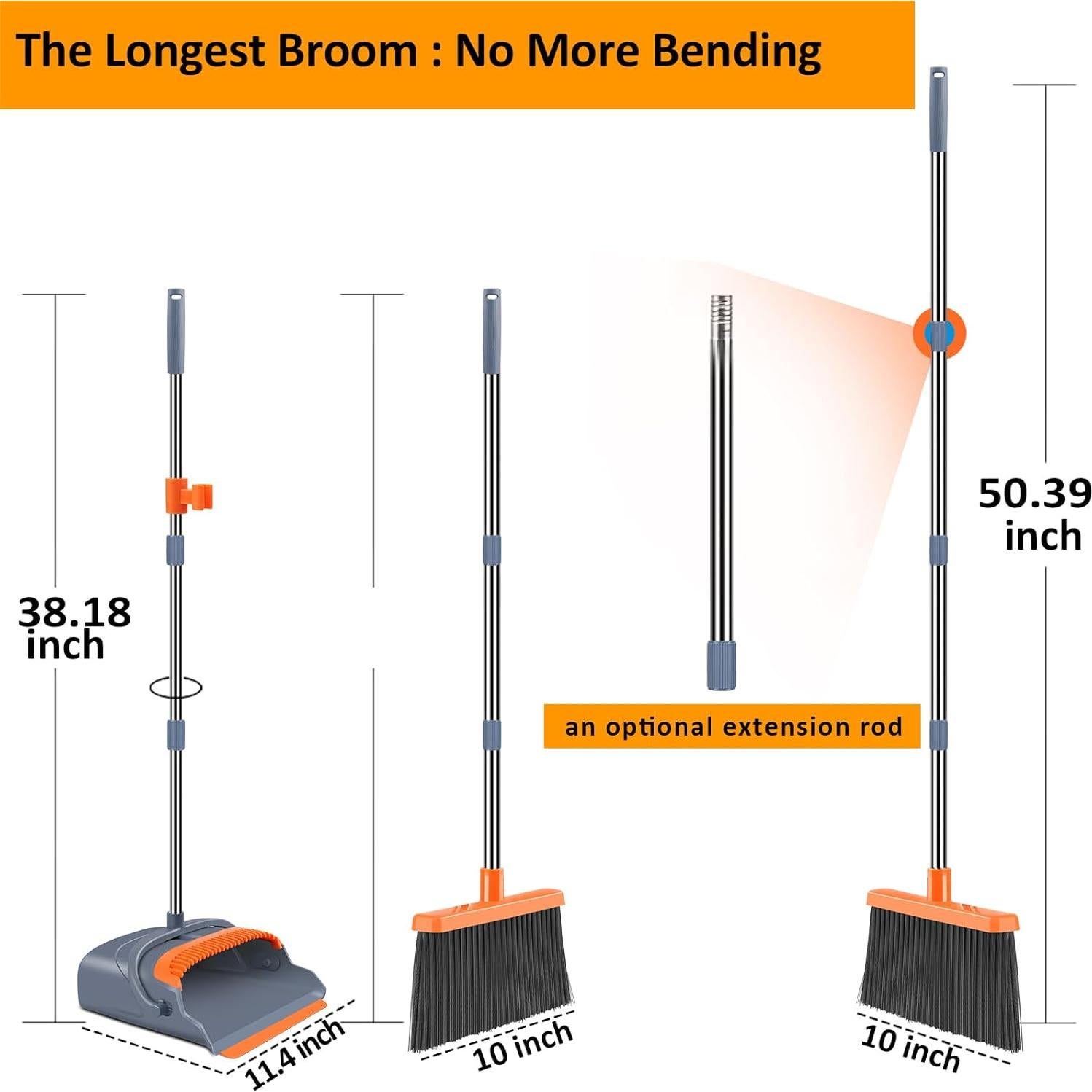 Escoba y Recogedor Autolimpiante Kelamayi 130 cm Gris Naranja