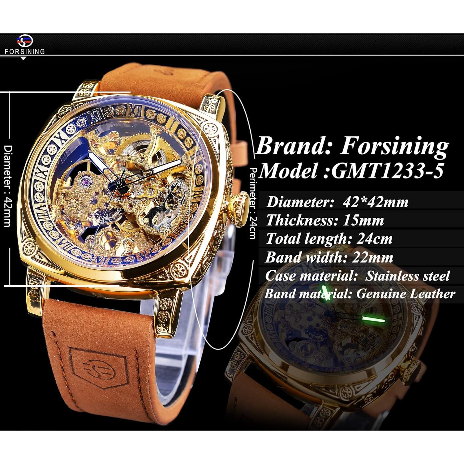 Reloj Mecánico FORSINING Hombre Retro Cuadrado Autoviento