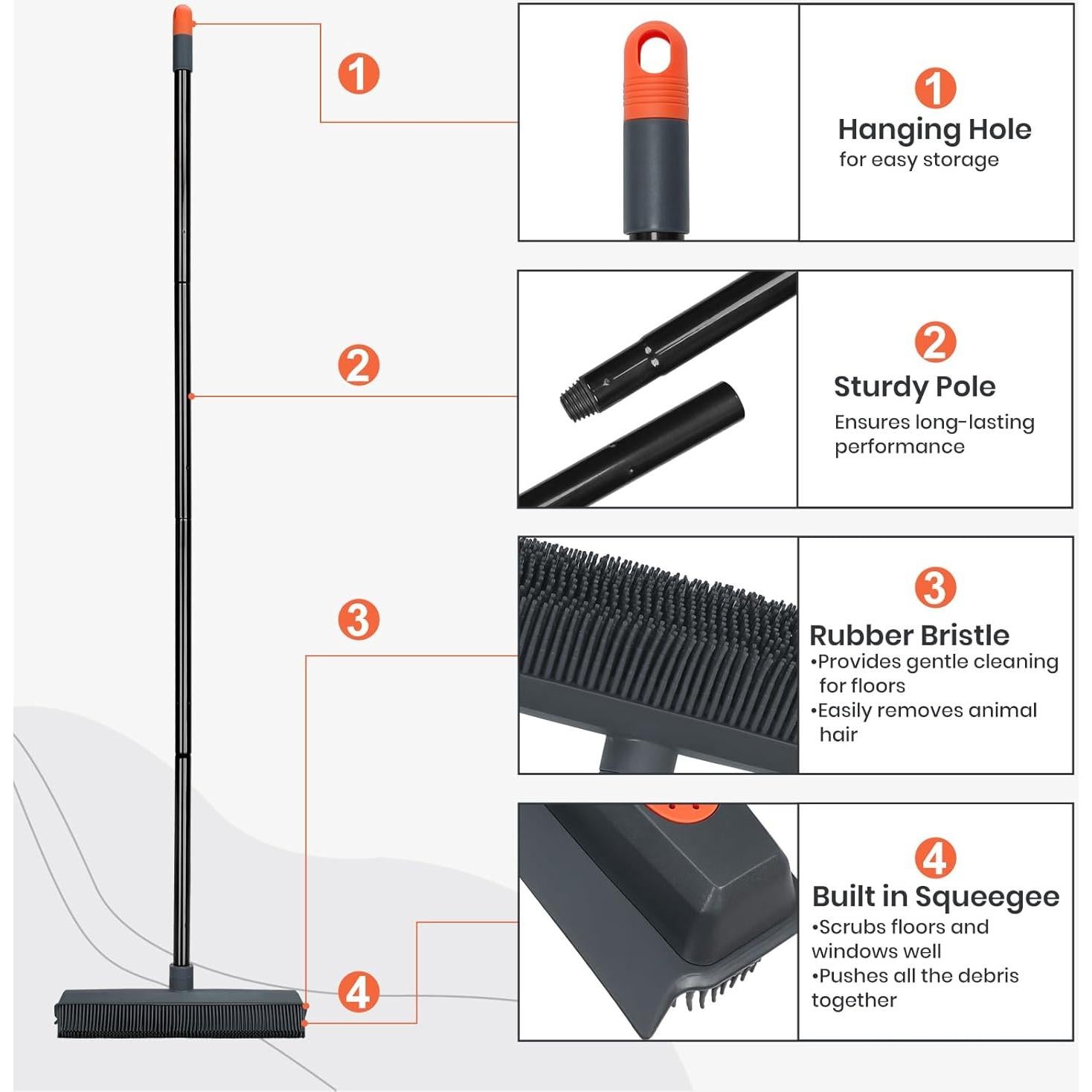 Escoba de Goma MAVRIZ Naranja para Pelo de Mascotas 2 en 1