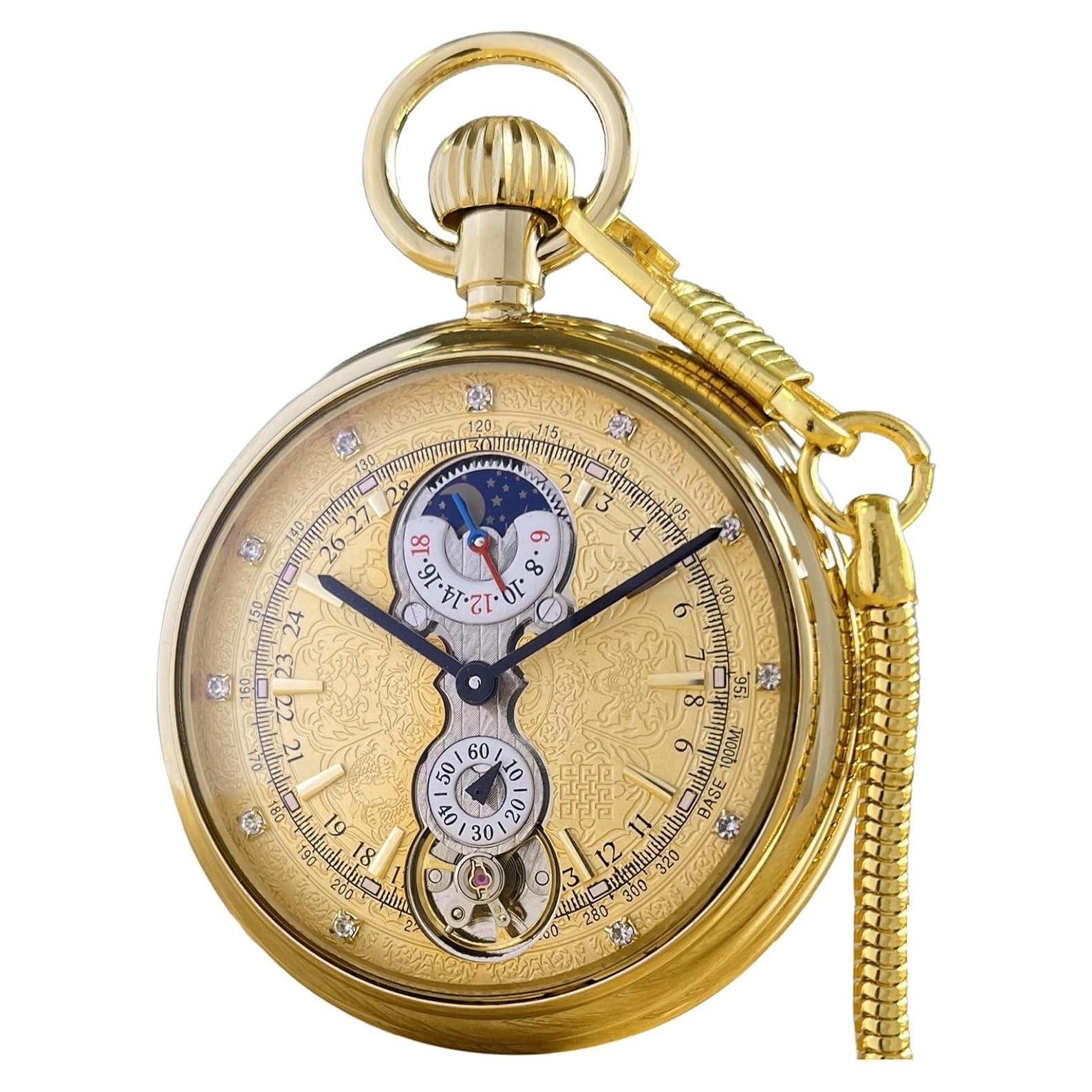 Reloj de bolsillo mecánico VIGOROSO dorado con subesferas