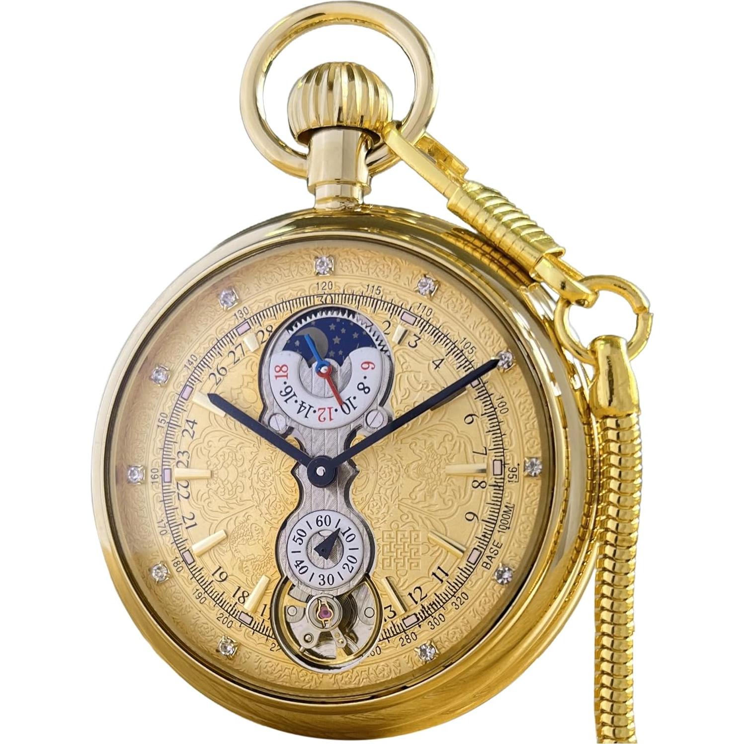 Reloj de bolsillo mecánico VIGOROSO dorado con subesferas