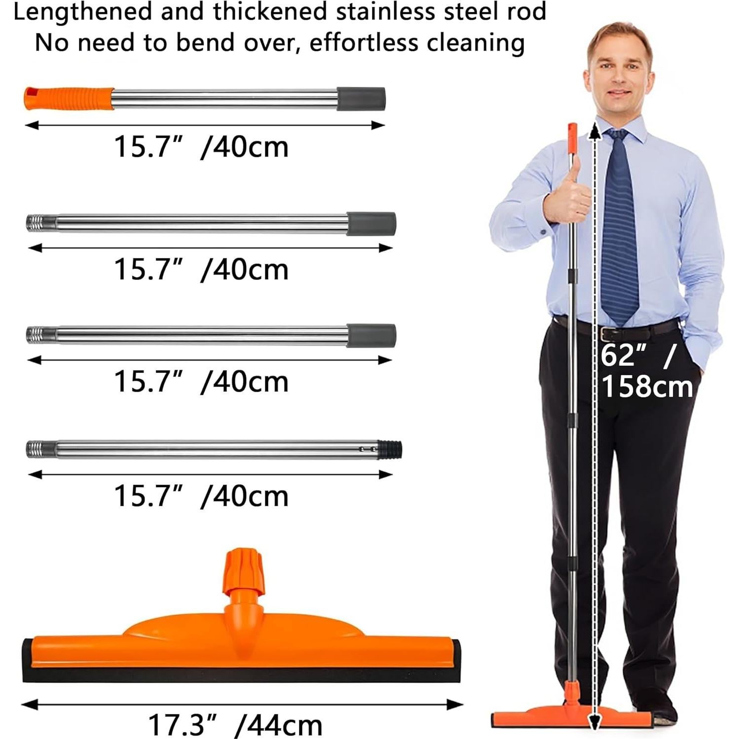 Raspador de Piso Euedue 43 cm Mango Largo Naranja