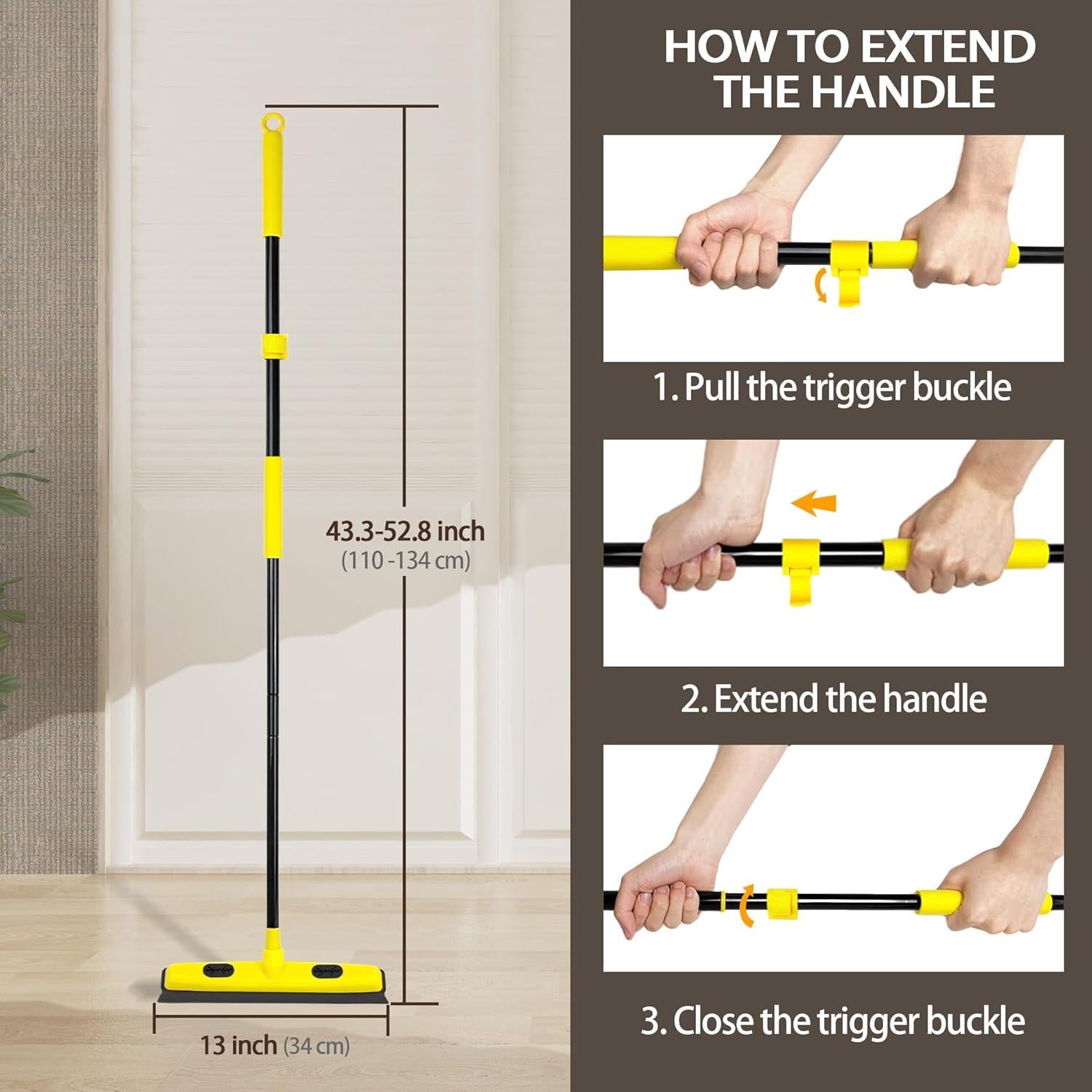 Escoba de goma JEHONN con rasqueta y mango extensible 134 cm