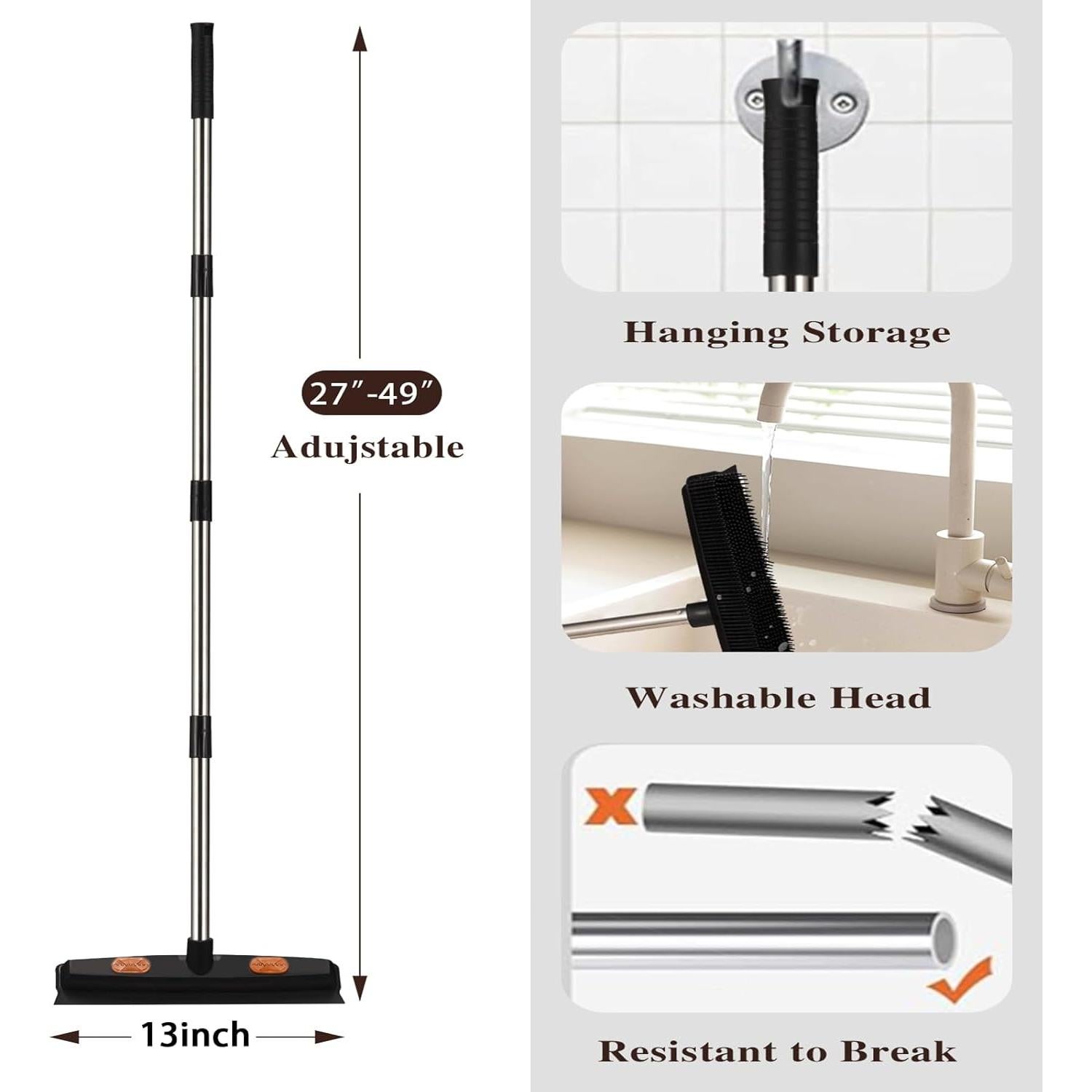 Escoba de goma para mascotas Bryquelin 124 cm ajustable
