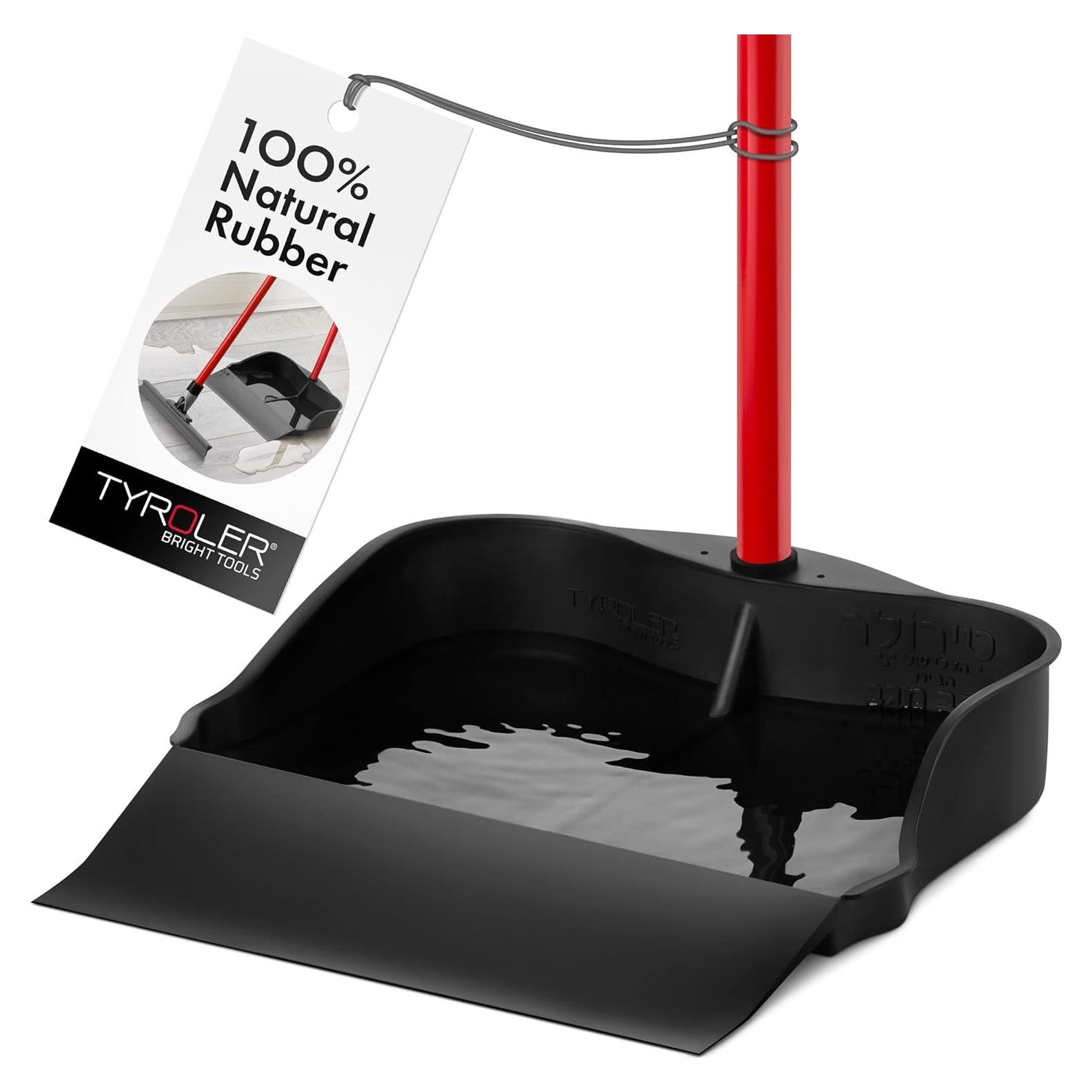 Tyroler Multi-Purpose Extra Large 100% Rubber Dustpan for Dry & Wet Floor Cleaning Indoor and Outdoor | New 105cm Long Aluminum Anti-Rust Handle | Compatible with Any Size Broom and Squeegee