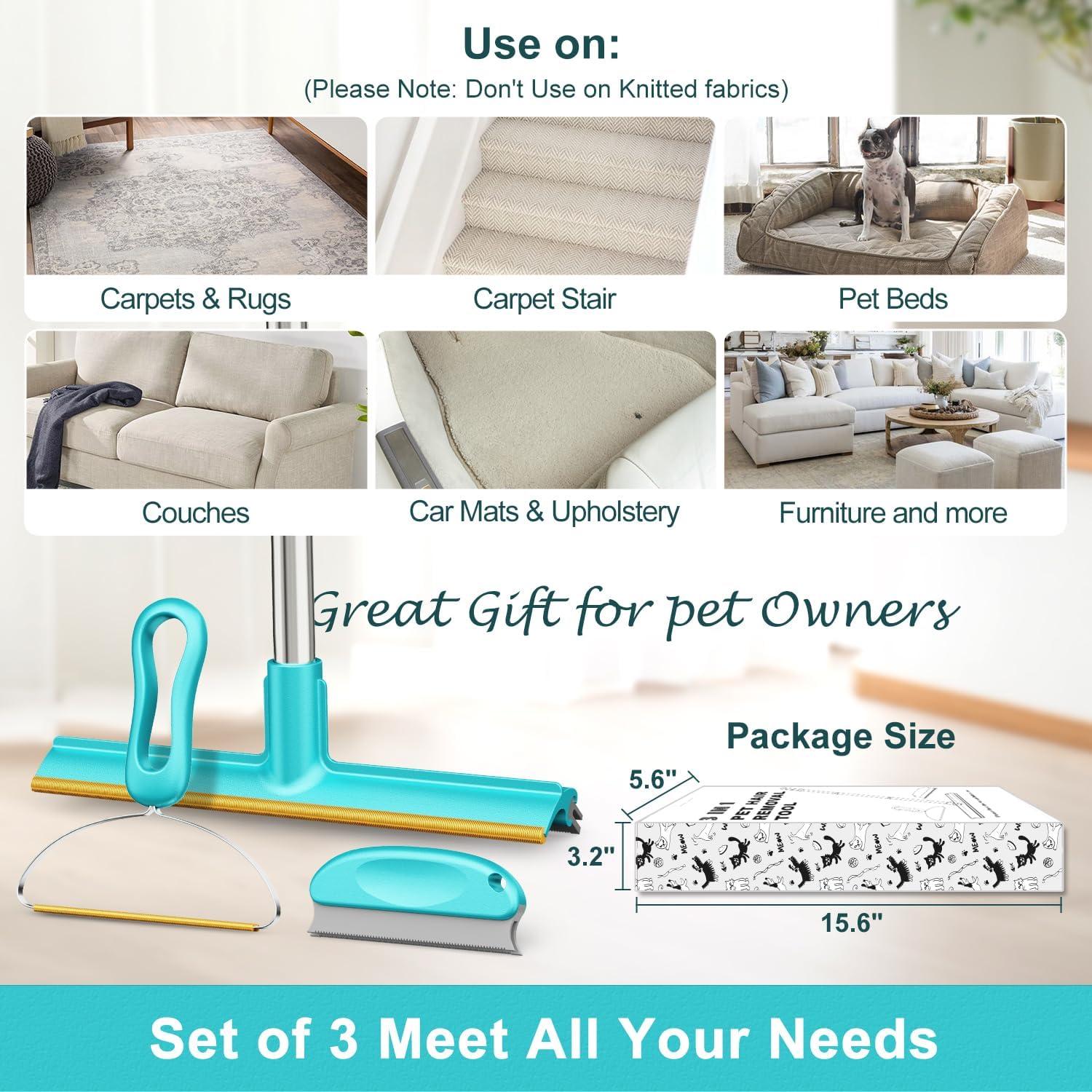 Rastrillo para Alfombra Airbee - Eliminador de Pelo Mascota 3 Pzas