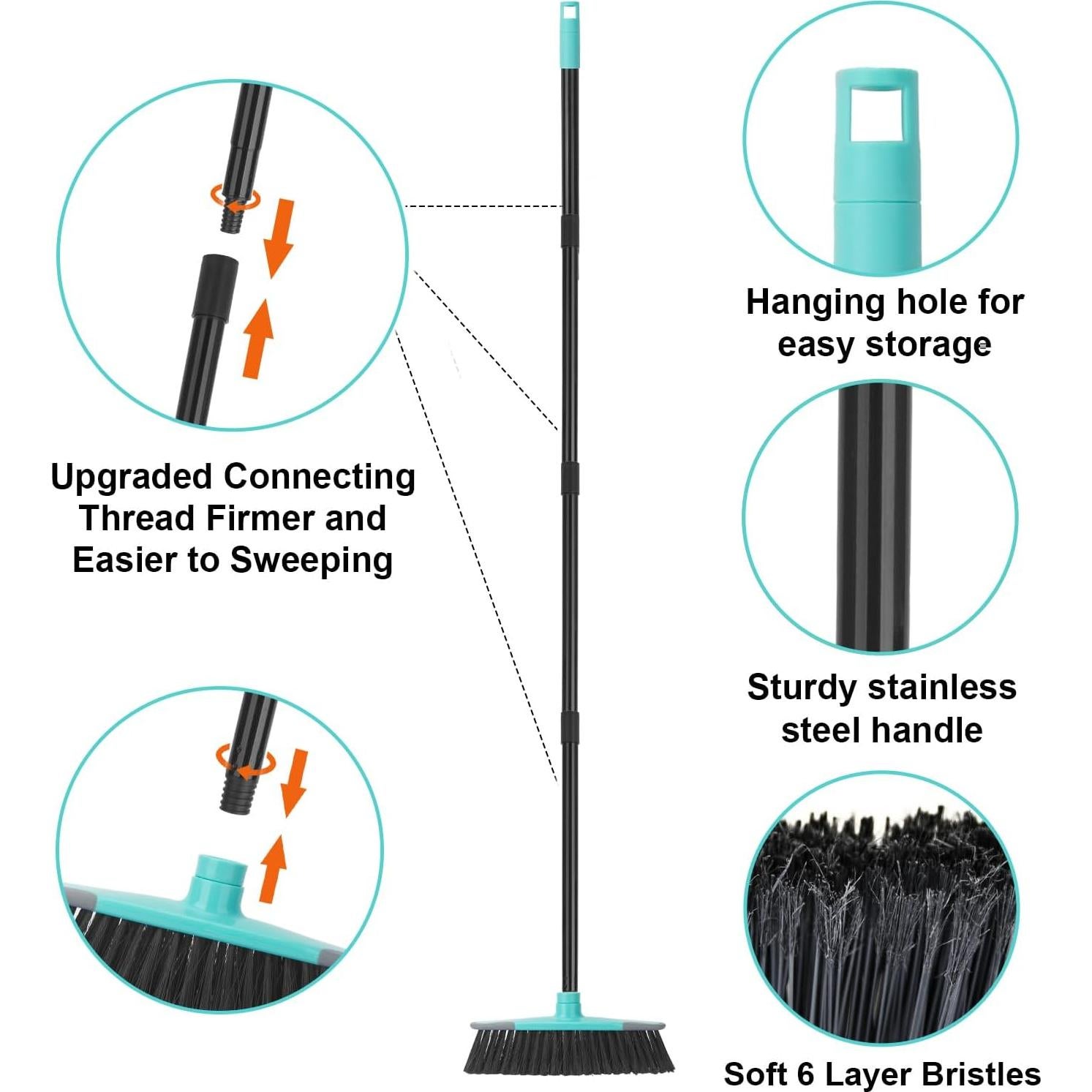 Escoba KeFanta de Cerdas Suaves 30 cm Mango Largo 139,7 cm