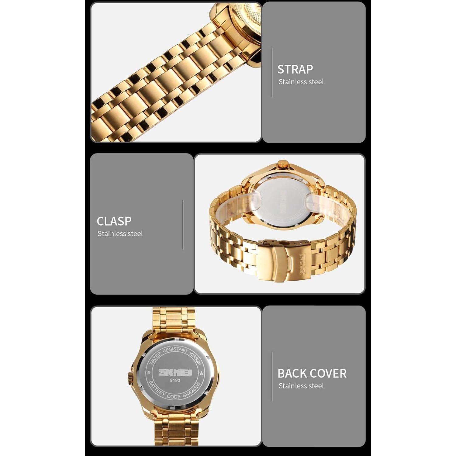 Reloj de Pulsera de Cuarzo Gosasa Dragón Chino Dorado 46mm