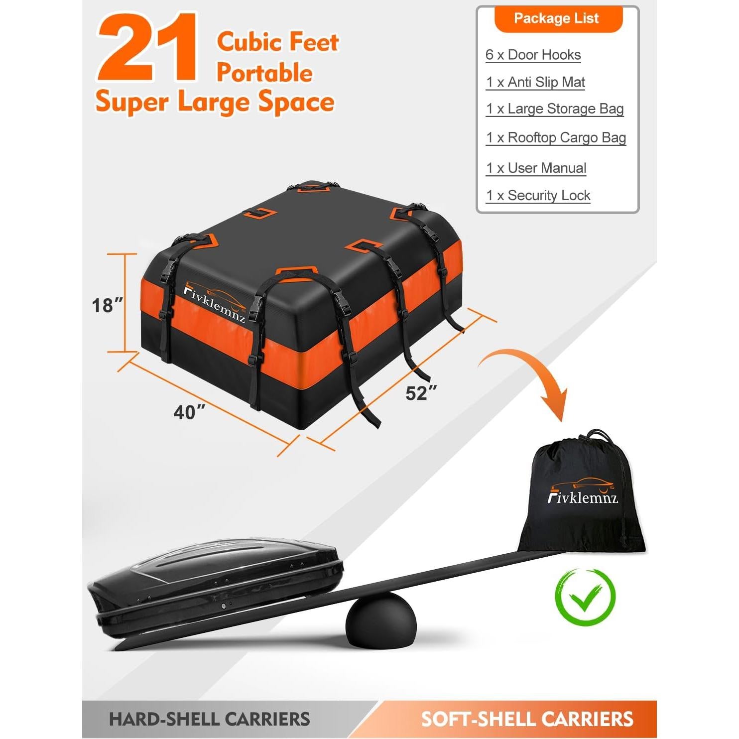 Transportador de Carga Techo FIVKLEMNZ 21 Pies Cúbicos